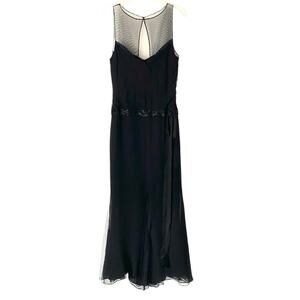Vera Wang White Gold Label Black Silk Mesh Gown size 2 Beaded Waist Bow